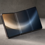 Smartphone Huawei Mate XT 2 aberto em formato de tela ampla, destacando seu design com três dobras.